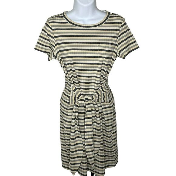 rebecca Minkoff Stripe Mary Waist Tie Dress XS Pullover Stretch Ribbed Pocket - Picture 3 of 11